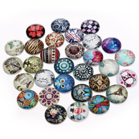 Glass Cabochons, Flat Round, time gem jewelry & mixed pattern & flat back & decal, 20mm, 20PCs/Bag, Sold By Bag