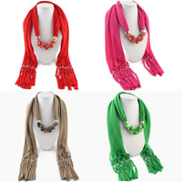 Polyester Long Pendant Scarf, with Resin & Tibetan Style, platinum color plated, for woman, more colors for choice, nickel, lead & cadmium free, 1800x400mm, Sold By Strand