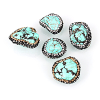 Natural White Turquoise Beads, with Rhinestone Clay Pave, Nuggets, green, 14-14.5x18.5-21x8-9.5mm, Hole:Approx 0.5mm, 20PCs/Lot, Sold By Lot
