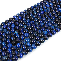 Tigerauge Perlen, rund, natürlich, verschiedene Größen vorhanden, blau, Grade AAAAAA, Bohrung:ca. 1mm, verkauft per ca. 15.5 ZollInch Strang