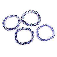Evil Eye Jewelry Bracelet, Lampwork, with iron rhinestone spacer, platinum color plated, handmade & different size for choice & for woman, Sold Per Approx 7 Inch Strand
