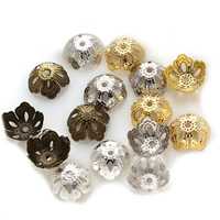 Chapeau de perle en alliage de zinc, fleur, Placage, plus de couleurs à choisir, sans plomb et cadmium, 13.5x5mm, Trou:Environ 1.5mm, 500PC/sac, Vendu par sac
