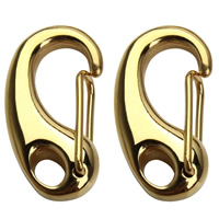 Porte-clés mousqueton en acier inoxydable, Placage de couleur d'or, 11x21mm, Trou:Environ 3mm, 2PC/sac, Vendu par sac