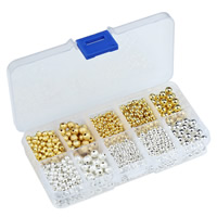 Χάντρες κοσμήματα Brass, Ορείχαλκος, με Πλαστικό κουτί, Ορθογώνιο παραλληλόγραμμο, επιχρυσωμένο, διαφανής & 10 κύτταρα, μικτά χρώματα, μόλυβδο \x26amp; κάδμιο ελεύθεροι, 3mm, 4mm, 6mm, Τρύπα:Περίπου 1.5mm, Περίπου 1600PCs/Box, Sold Με Box