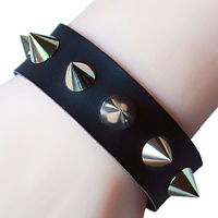 Unisex Bracelet, PU Leather, with Tibetan Style, platinum color plated, with rivet stud & adjustable, nickel, lead & cadmium free, 19mm, Sold Per 8.6 Inch Strand
