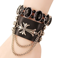 Unisex Bracelet PU Leather with Resin & Zinc Alloy platinum color plated adjustable & faceted nickel lead & cadmium free 21mm 36mm Length Approx 8.6 Inch Approx 7.4 Inch Sold By Set