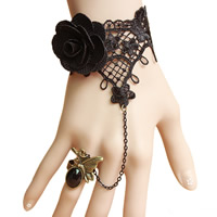 Gothic Bracelet Ring, Lace, with Crystal & Tibetan Style, with 2.7lnch extender chain, plated, for woman & faceted, nickel, lead & cadmium free, US Ring Size:6, Sold Per Approx 5.5 Inch Strand