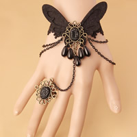 Gothic Bracelet Ring, Lace, with Non-woven Fabrics & Satin Ribbon & Glass & Resin Rhinestone & Tibetan Style, with 2.7lnch extender chain, plated, adjustable & for woman, nickel, lead & cadmium free, US Ring Size:6, Sold Per Approx 5.5 Inch Strand