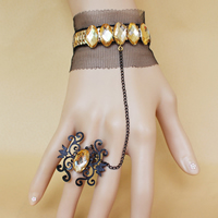 Gothic Armband Ring, Kant, met Kristal & Zinc Alloy, met 2.7lnch extender keten, plated, verstelbaar & voor vrouw & gefacetteerde, nikkel, lood en cadmium vrij, Per verkocht Ca 5.1 inch Strand