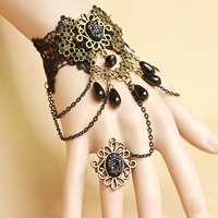 Gothic Bracelet Ring, Lace, with Glass & Resin Rhinestone & Tibetan Style, with 2.7lnch extender chain, plated, adjustable & for woman, nickel, lead & cadmium free, Sold Per Approx 5.1 Inch Strand