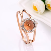 Bangle Watch, Tibetan Style, with Glass, rose gold color plated, for woman & with rhinestone, nickel, lead & cadmium free, Inner Diameter:Approx 64mm, Length:Approx 8 Inch, Sold By PC