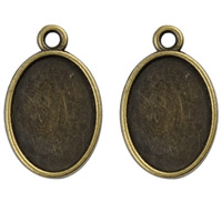 Tibetan Style Pendant Cabochon Setting, Flat Oval, antique bronze color plated, lead & cadmium free, 16x25mm, Hole:Approx 2mm, Inner Diameter:Approx 13x18mm, 10PCs/Bag, Sold By Bag