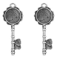 Tibetan Style Pendant Cabochon Setting, Key, antique silver color plated, lead & cadmium free, 29x73mm, Hole:Approx 2mm, Inner Diameter:Approx 20mm, 10PCs/Bag, Sold By Bag