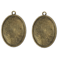 Tibetan Style Pendant Cabochon Setting, Flat Oval, antique bronze color plated, with letter pattern, lead & cadmium free, 33x48mm, Hole:Approx 2mm, Inner Diameter:Approx 30x40mm, 10PCs/Bag, Sold By Bag