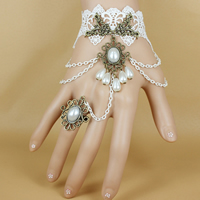 Gothic -Armband-Ring, Spitze, mit Glasperlen & Zinklegierung, mit Verlängerungskettchen von 2.7lnch, plattiert, einstellbar & für Frau, frei von Nickel, Blei & Kadmium, Größe:6, verkauft per ca. 5.1 ZollInch Strang