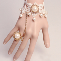 Gotisk armbånd ring, Lace, med Glass Pearl & Zinc Alloy, guldfarve belagt, justerbar & for kvinde, nikkel, bly & cadmium fri, Størrelse:6, Solgt Per Ca. 5.1 inch Strand
