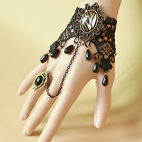 Gothic Bracelet Ring, Lace, with Crystal & Glass & Tibetan Style, plated, adjustable & for woman & faceted, nickel, lead & cadmium free, US Ring Size:6, Sold Per Approx 5.1 Inch Strand