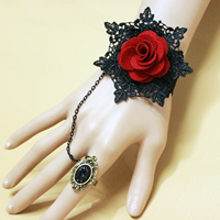 Gothic Bracelet Ring Lace with Cotton & Resin Rhinestone & Zinc Alloy with 2.7lnch extender chain plated adjustable & for woman nickel lead & cadmium free US Ring Sold Per Approx 5.1 Inch Strand