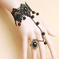 Gothic Bracelet Ring Lace with Crystal & Resin & Zinc Alloy with 2.7lnch extender chain plated adjustable & for woman & faceted nickel lead & cadmium free US Ring Sold Per Approx 5.1 Inch Strand