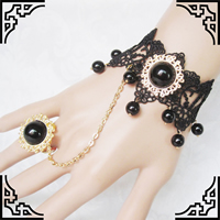 Gothic Bracelet Ring, Lace, with Resin & Tibetan Style, with 2.7lnch extender chain, gold color plated, adjustable & for woman, nickel, lead & cadmium free, US Ring Size:6, Sold Per Approx 5.1 Inch Strand