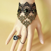 Gothic Bracelet Ring, Lace, with Polymer Clay & Crystal & Tibetan Style, with 2.7lnch extender chain, plated, adjustable & for woman & faceted, nickel, lead & cadmium free, US Ring Size:6, Sold Per Approx 5.1 Inch Strand