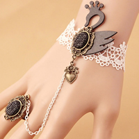 Gothic Bracelet Ring Lace with Resin Rhinestone & Zinc Alloy with 2.7lnch extender chain plated adjustable & for woman nickel lead & cadmium free US Ring Sold Per Approx 5.1 Inch Strand