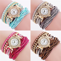 Wrap Watch Velveteen with Glass & Zinc Alloy gold color plated adjustable & for woman & with rhinestone nickel lead & cadmium free 26mm Length Approx 22.5 Inch Sold By Lot