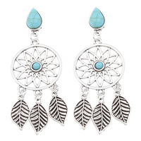 Turquoise Earring, Tibetan Style, with Resin, stainless steel post pin, Dream Catcher, antique silver color plated, lead & cadmium free, 52mm, 16mm, 12Pairs/Bag, Sold By Bag