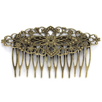 Iron Decorative Hair Comb Finding, Flower, antique bronze color plated, lead & cadmium free, 53x81mm, 10PCs/Bag, Sold By Bag