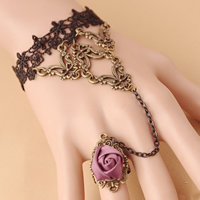 Gothic Bracelet Ring, Lace, with Satin Ribbon & Tibetan Style, with 2.7lnch extender chain, plated, adjustable & for woman, nickel, lead & cadmium free, US Ring Size:6, Sold Per Approx 5.1 Inch Strand