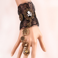 Gothic Bracelet Ring, Lace, with Resin & Tibetan Style, with 2.7lnch extender chain, antique bronze color plated, adjustable & for woman, nickel, lead & cadmium free, US Ring Size:6, Sold Per Approx 5.1 Inch Strand