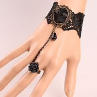 Gothic Bracelet Ring Lace with Polymer Clay & Satin Ribbon & Glass & Zinc Alloy with 2.7lnch extender chain plated adjustable & for woman nickel lead & cadmium free US Ring Sold Per Approx 5.1 Inch Strand