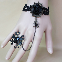 Gothic Bracelet Ring, Lace, with Satin Ribbon & Crystal & Tibetan Style, with 2.7lnch extender chain, plated, adjustable & for woman & faceted, nickel, lead & cadmium free, US Ring Size:6, Sold Per Approx 5.1 Inch Strand