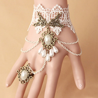 Gothic Bracelet Ring Lace with Glass Pearl & Zinc Alloy with 2.7lnch extender chain plated adjustable & for woman nickel lead & cadmium free US Ring Sold Per Approx 5.1 Inch Strand