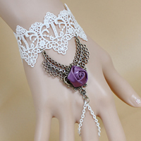 Gothic Bracelet Ring, Lace, with Satin Ribbon & Tibetan Style, with 2.7lnch extender chain, plated, adjustable & for woman, nickel, lead & cadmium free, US Ring Size:6, Sold Per Approx 5.1 Inch Strand