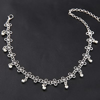 Tibetan Style Anklet, with 5cm extender chain, Flower, antique silver color plated, for woman, lead & cadmium free, 240mm, Length:Approx 9 Inch, 3Strands/Bag, Sold By Bag