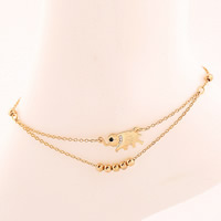 Tibetan Style Anklet, with iron chain, with 5cm extender chain, Elephant, gold color plated, oval chain & for woman & with rhinestone & 2-strand, lead & cadmium free, 240mm, Length:Approx 9 Inch, 3Strands/Bag, Sold By Bag