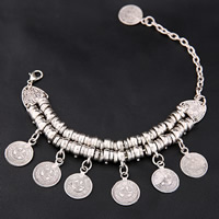 Zinc Alloy Anklet with 5cm extender chain Flat Round antique silver color plated for woman lead & cadmium free 240mm Length Approx 9 Inch Sold By Bag