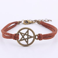 Zinc Alloy Bracelet with Velveteen Cord with 5cm extender chain pentagram antique bronze color plated for woman &  lead & cadmium free 180mm Length Approx 7 Inch Sold By Bag