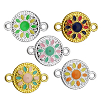 Tibetan Style Connector, Flat Round, plated, enamel & 1/1 loop, more colors for choice, nickel, lead & cadmium free, 22.50x15.50x1.70mm, Hole:Approx 2mm, 300PCs/Lot, Sold By Lot