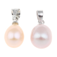 Freshwater Pearl Pendants, with Brass, Rice, natural, more colors for choice, 8-9mm, Hole:Approx 3-7mm, Sold By PC