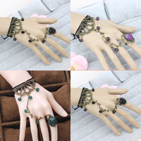 Gothic Bracelet Ring, Lace, with Satin Ribbon & Crystal & Tibetan Style, with 2.5lnch extender chain, antique bronze color plated, for woman & faceted, more colors for choice, 52x29mm, Hole:Approx 1.5mm, US Ring Size:6, Sold Per Approx 6 Inch Strand