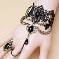 Gothic Bracelet Ring, Lace, with Crystal & Glass & Tibetan Style, with 2.7lnch extender chain, plated, adjustable & for woman & faceted, nickel, lead & cadmium free, US Ring Size:6, Sold Per Approx 5.1 Inch Strand