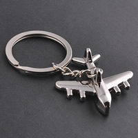 Porte-clés, alliage de zinc, avec anneau de fer, avion, Placage de couleur platine, sans plomb et cadmium, 50x40x6mm, Trou:Environ 25mm, Vendu par brin