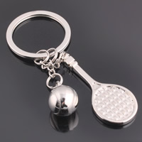 Porte-clés, alliage de zinc, avec anneau de fer, Raquette de tennis, Placage de couleur platine, sans plomb et cadmium, 49x20x3mm, Trou:Environ 25mm, Vendu par brin