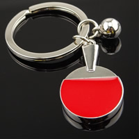 Schlüsselanhänger, Zinklegierung, mit Eisen Ring, Tischtennis Schläger, Platinfarbe platiniert, Emaille, frei von Blei & Kadmium, 38x22x3mm, Bohrung:ca. 25mm, verkauft von Strang