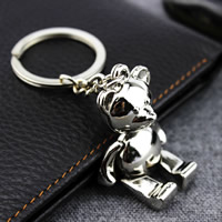 Porte-clés, alliage de zinc, avec anneau de fer, ours, Placage de couleur platine, sans plomb et cadmium, 48x28x9mm, Trou:Environ 25mm, Vendu par brin