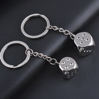 Porte-clés, alliage de zinc, avec anneau de fer, cube, Placage de couleur platine, sans plomb et cadmium, 20mm, Trou:Environ 25mm, Vendu par brin