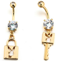 Stainless Steel Belly Ring, 14K gold plated, different styles for choice & with cubic zirconia, 1.6x10mm, Sold By PC