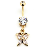 Stainless Steel Belly Ring Butterfly 14K gold plated with cubic zirconia Sold By PC